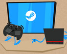 VKD3D-Proton, a component of SteamOS and Steam Play, now supports AMD FSR 4. A promo image of the Steam Machine with a controller and TV pictured. (Image Source: Valve)