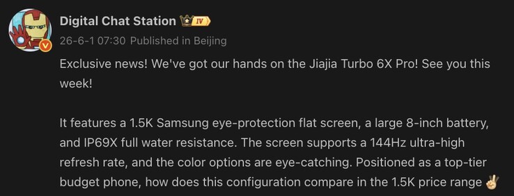 Leaked details of the Turbo 6X Pro.