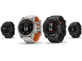 From left to right (pictured), Garmin Fenix 7 Sapphire Solar, Garmin Fenix 7X Pro Sapphire Solar, Garmin Fenix 7X Pro Solar, and the Garmin Fenix 7 Pro Sapphire Solar (47 mm). (Image source: Garmin - edited)