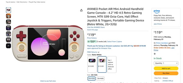 The 2GB RAM variant of the Ayaneo Pocket Air Mini is available in two colors and delivers in a few days