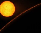 An artist's illustration showing a planet and a star resembling the Sun.