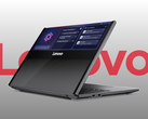 The Lenovo ThinkPad Rollable XD concept prototype, pictured against a gray-white gradient background and Lenovo's logo. (Image source: Lenovo - edited)