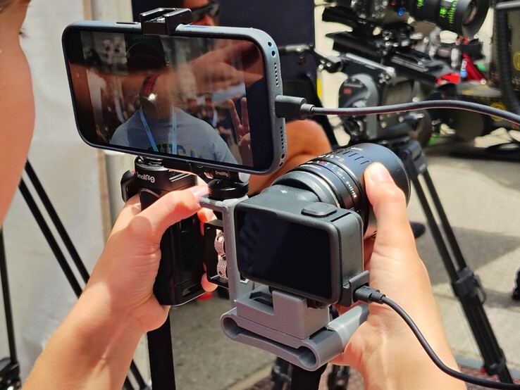 Mission 1 Pro ILS with a 3D-printed mount, left-hand Small Rig grip, USB-tethered smartphone, and TTArtisan APS-C 40mm F2.8 macro lens.