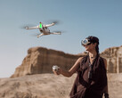 The Antigravity A1 being flown with its Grip Controller and Vision goggles. (Image source: Insta360)