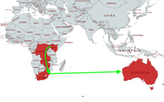 The proposed route for Google&#039;s new undersea fiber optic cable crosses southern Africa and the Indian Ocean. (Image via MapChart w/ edits)