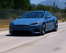 The 2026 Tesla Model S Plaid in a new Frost Blue Metallic color. (Image source: Jay Leno Garage/YT)