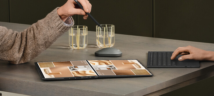 The Zenbook Duo 2026 can lie flat on a table, unlike older models. (Image source: Asus)