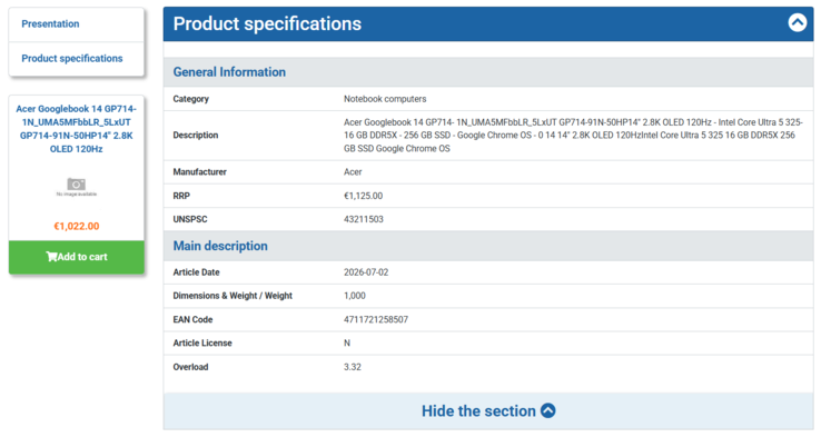 Acer Googlebook 14 specs and price