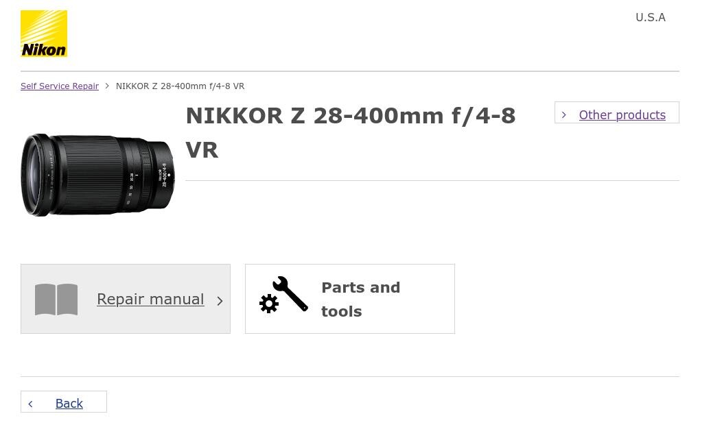 Nikon self-service repair program website lists but 3 products while ...