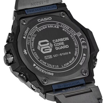 The caseback carries the Carbon Core Guard branding alongside markings for Tough Solar power and 200-meter water resistance.