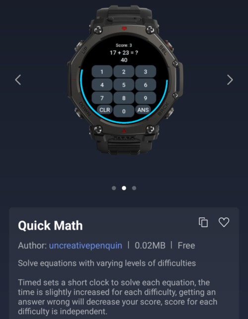 The Quick Math app for Amazfit smartwatches