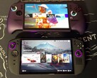 MSI Claw 8 AI+ and Lenovo Legion Go 2 gaming handhelds side by side during a performance comparison.