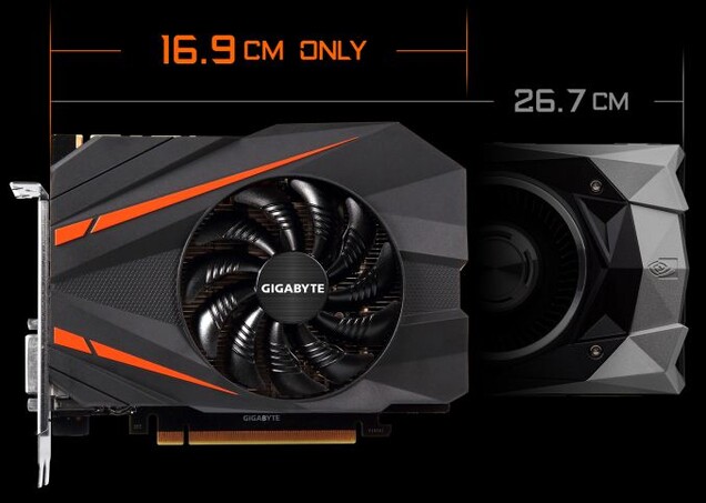 How about ITX-sized GTX 1080s, ones that fit in builds that the Vega 64 couldn't even dream of? Do we remember those? (Image: Gigabyte)