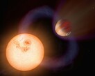 An image showing an exoplanet and a star in the universe.