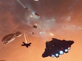 Jump Space ship flying in space shooting enemy ships