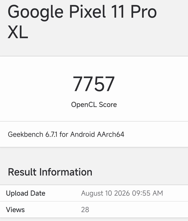 The Pixel 11 Pro XL on Geekbench Compute