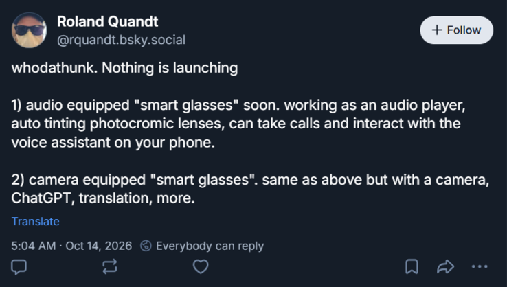 Nothing is working on audio equipped and a separate camera equipped smart glasses