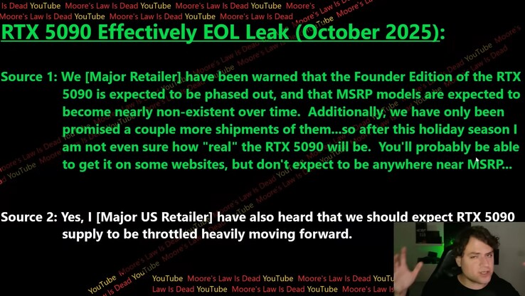 RTX 5090 supply is reportedly getting considerably reduced in the coming months. (image source: Moore's Law Is Dead)