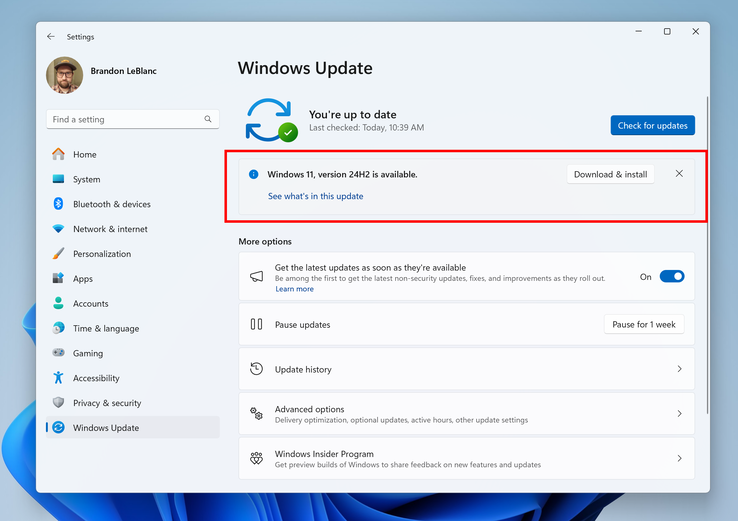 Windows 11 24H2 can now be downloaded as a release preview. (Image: Microsoft)
