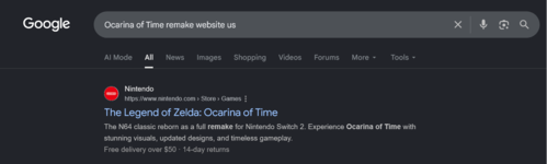 The Legend Zelda: Ocarina of Time Switch 2 remake Google search leak