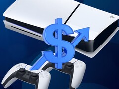 PS5 console shown with dollar sign and up arrow (Image source: Sony PlayStation with edits)