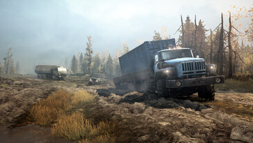 An image showing three vehicles in MudRunner. (Image source: Steam)