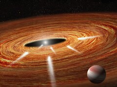 An artist's illustration showing a planet and a star.