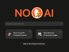DuckDuckGo's 'No AI' sign is prominently displayed by the search engine