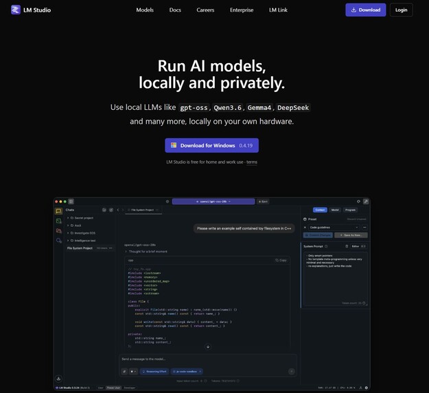 LM Studio is one of the easiest programs for local AI: load models and chat completely offline on your own computer.