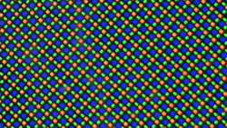 The OLED display is based on an RG/BG sub-pixel matrix consisting of one red, one blue and one green light-emitting diode each