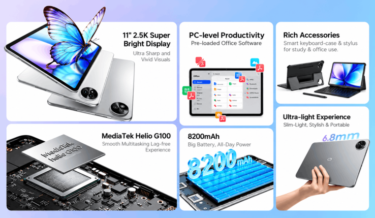 itel VistaTab 32 with an 11-inch display, Helio G100 processor, and 8200mAh battery