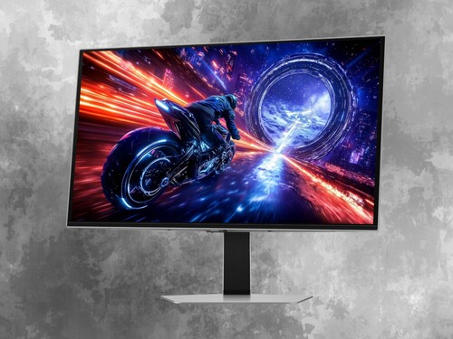 Front of Samsung Odyssey G6 27-inch OLED monitor shown at angle