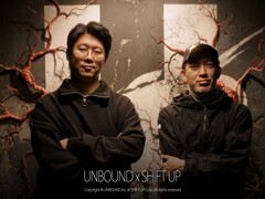 Unbound and Shift Up collaboration featuring Shinji Mikami and team standing together