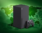 Xbox Series X console shown with world map