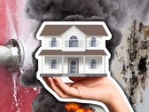Water leak monitors, smoke detectors, and thermostats all have smart home potential. A generic house, a leaking pipe and a fire pictured. (Image Source: Canva -edits)