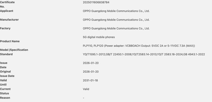 The Oppo Find N6 receives 3C certification. (Image source: 3C certification)
