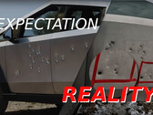 The Tesla Cybertruck has been put through its paces against a number of bullets, and while it started strong, things did not end well for the EV. (Image source: Tesla / JerryRigEverything - edited)