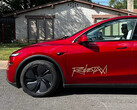 The Tesla Robotaxi platform logo on a Model Y. (Image source: TslaChan/X)