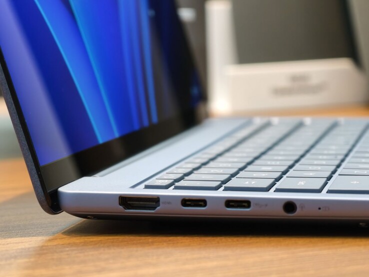 A HDMI port, two USB-C ports, and a headphone jack is located on the left side of the Zenbook 14, while a USB-A port is located on the right side.
