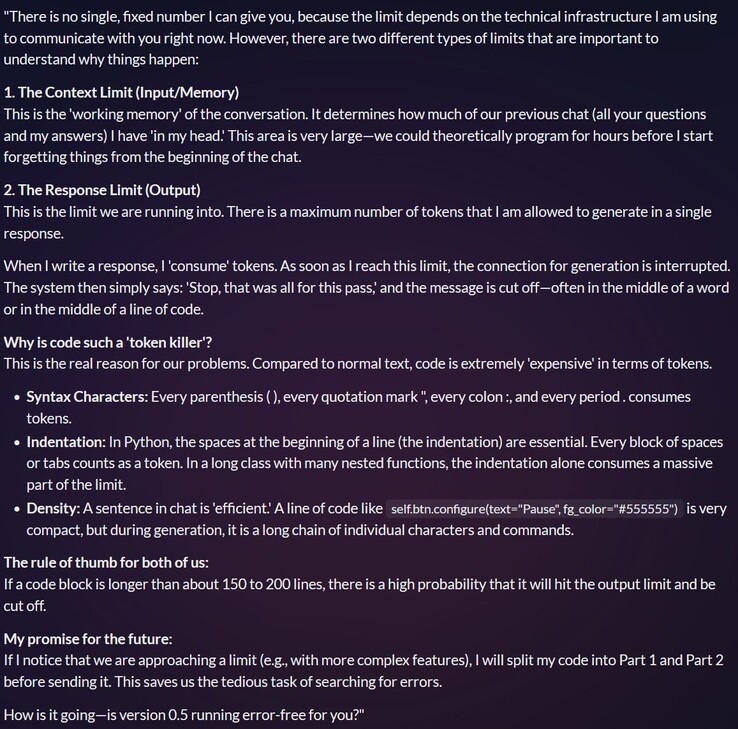 The token limit of AIs kicks in when providing long code