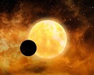 An artist's illustration showing a star and an exoplanet.