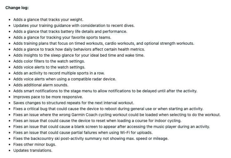 The beta version 16.28 change log for the Garmin Venu X1