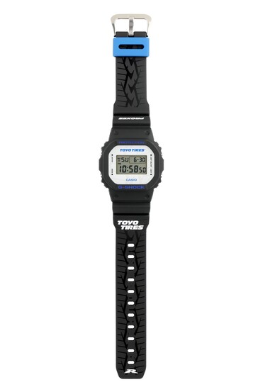 Front view of the Casio G-Shock DW5600TT25-1 x Toyo Tires limited-edition watch.