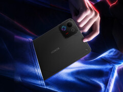 The Win Tablet features an 8.4-inch display. Pictured: a promo picture showcasing the compact design of the device.