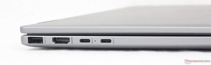 Left: USB-A (10 Gbps), HDMI 2.1, 2x USB-C (10 Gbps w/ DisplayPort 1.4a + Power Delivery)