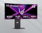 Front of 34-inch curved ultrawide LG OLED gaming monitor shown
