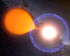 An artist's impression showing a nova sucking matter from its host star. (Image source: K. Ulaczyk, Warsaw University Observatory)