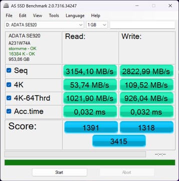Performance check with the ADATA SE920 via Thunderbolt 4