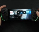 Resident Evil Requiem PC version launched on Android phone using GameHub emulator with controller attachment.