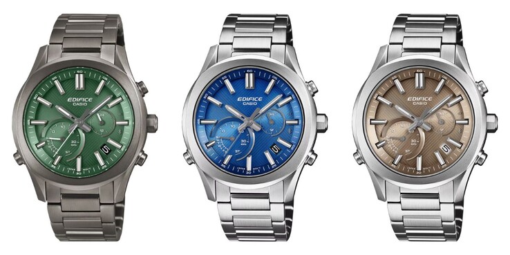 From left to right: the Casio Edifice EQB-1300DC-5A, EQB-1300D-2A and EQB-1300D-5A watches